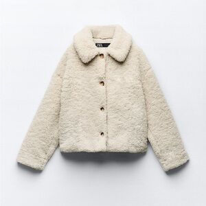 Zara fleece jacket faux fur Sherpa XS ecru off white winter coat 3046/340 Teddy